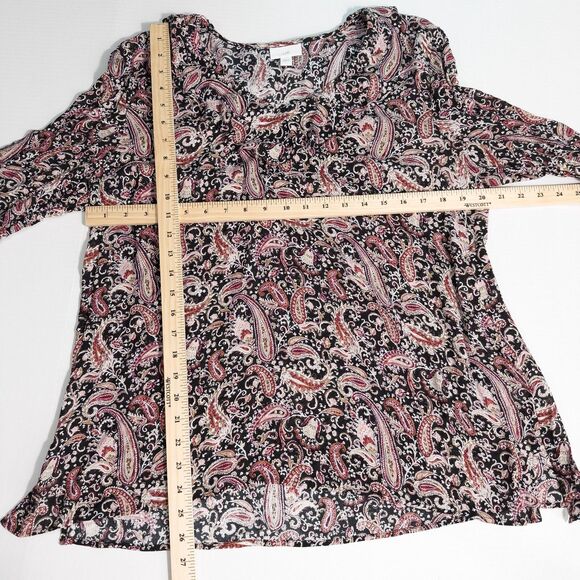 J Jill Ruffled Crepe Rayon Paisley Blouse Womens Large Red Black Boho Artsy - Picture 4 of 14